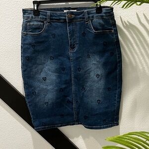 Heart Patterned Denim Skirt